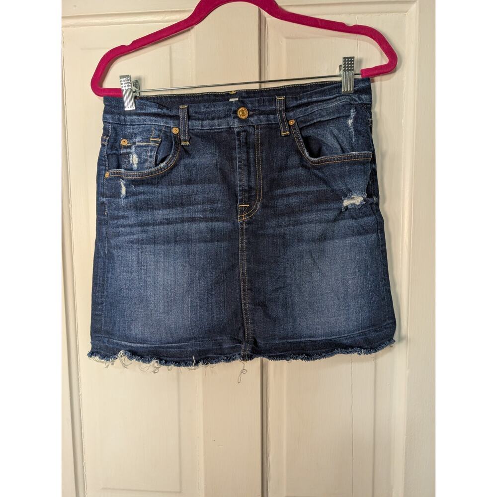 7 For All Mankind Women's Distressed Denim Skirt Dark Raw Hem Size 29 Mini(809)